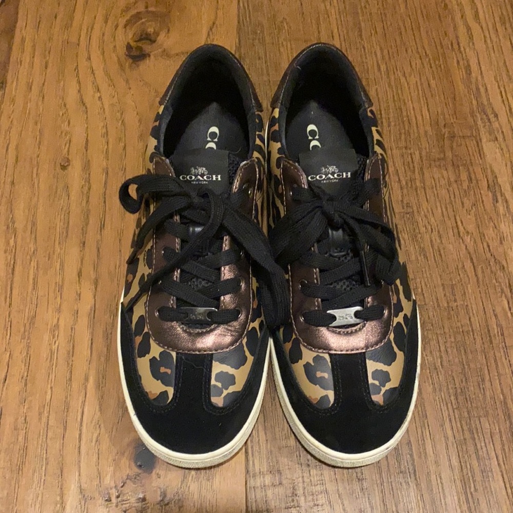 Coach Leopard Print Metallic Brown Black Lace-Up Sneakers